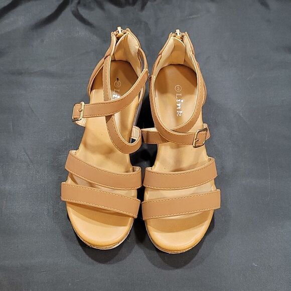 GIRLS OPEN TOE CORK  MULTI STRAP SANDALS - Picture 3 of 13